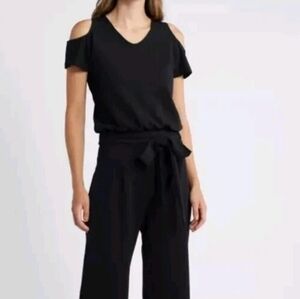 NWT Elegant STUDIO JPR CATSUIT JUMPSUIT BLACK WIDE LEG